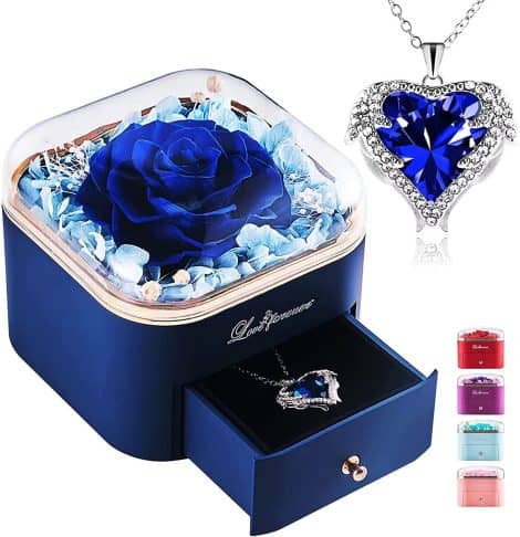Regalo Rosa Eterna con Collana, Fiore Conservato in Scatola di Gioielli, Ideale per Compleanni, Anniversari e San Valentino.