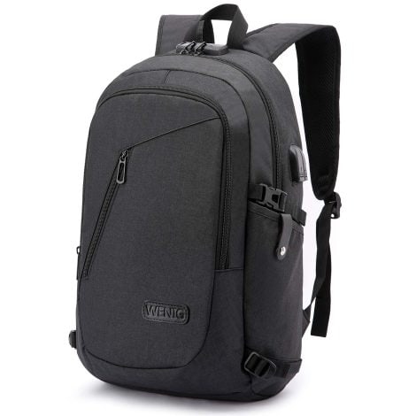 Zaino Sicuro per Laptop da 15.6 pollici, Impermeabile con USB, Ideale per Uso Lavorativo e Viaggi, Colore Nero.