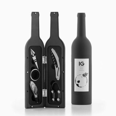 Astuccio portautensili per bottiglia di vino, in metallo nero, dimensioni 7x7x33 cm – InnovaGoods.