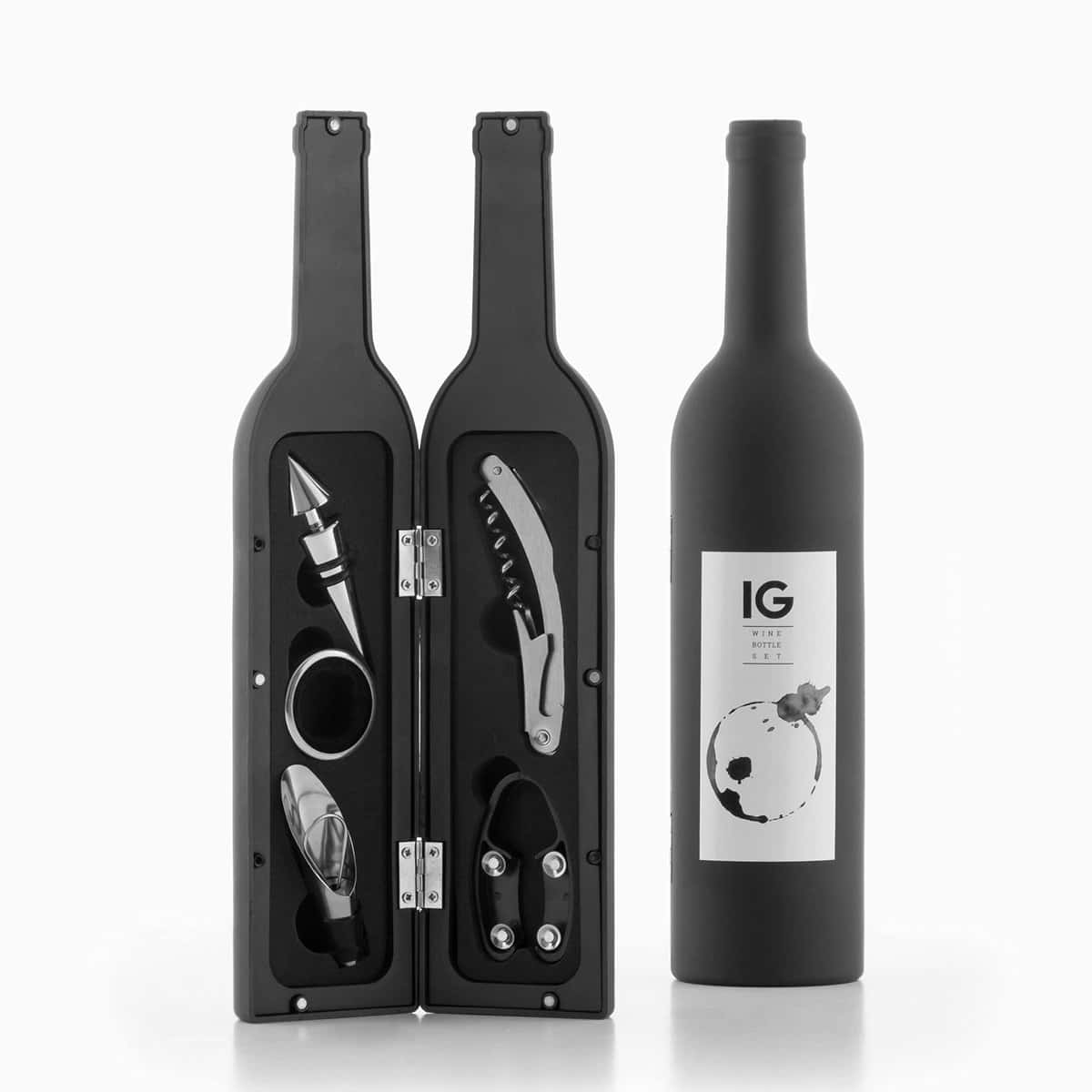 InnovaGoods Astuccio a Bottiglia per Utensili Vino, Metallo, Nero, 7x7x33 cm