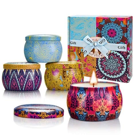 Candele Profumate in Set Regalo 4 * 120g, Perfette per Anniversario, Natale, San Valentino o Festa della Mamma.