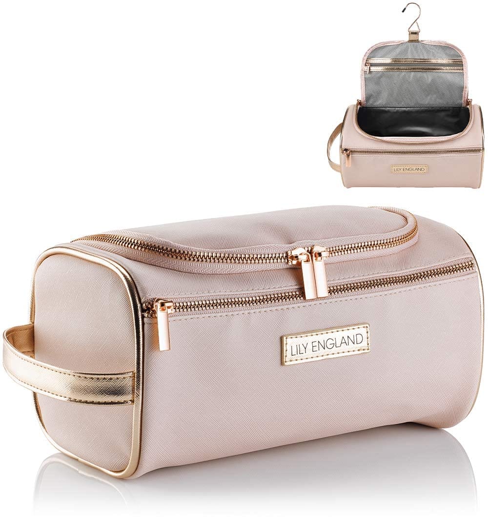 Borsa Bagno da Appendere per Donne Lily England – Grande Borsa Porta Trucchi/Borsa da Bagno e da Viaggio con Rivestimento in Tessuto Termico Isolante (Rosa/Oro Rosa)