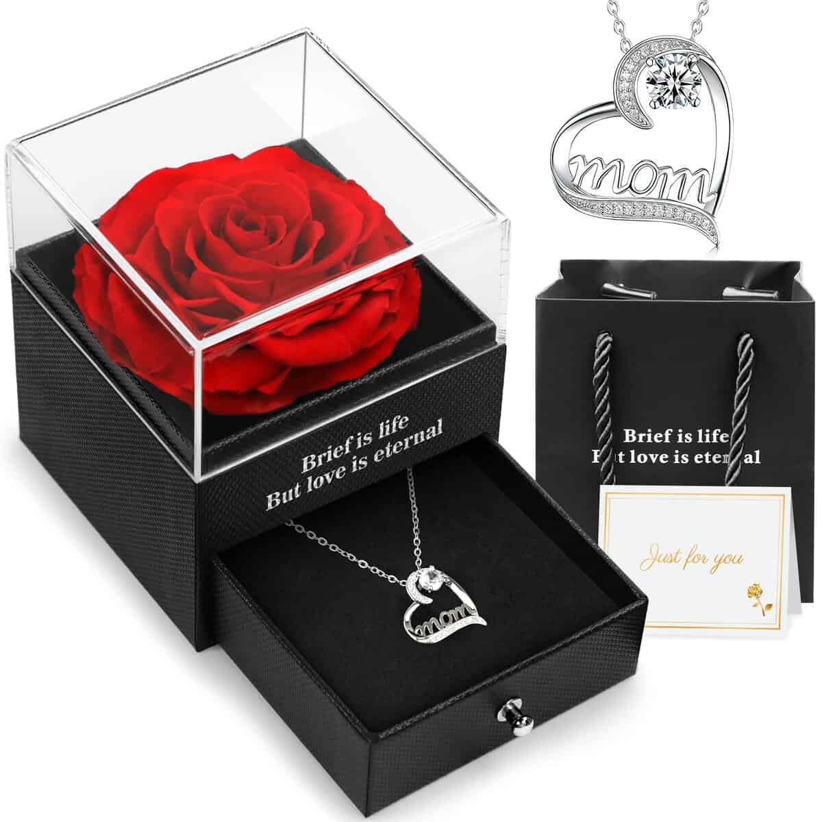 Hnustbo Rosa Eterna Vera Stabilizzata Con Collana, Regalo Natale Donna, San Valentino Compleanno Mamma