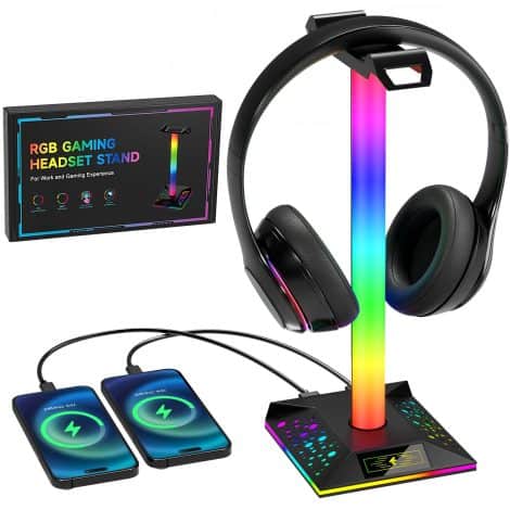 Supporto cuffie da gaming Hcman con luci RGB, 2 porte USB, reggi cuffie da scrivania, colore nero.