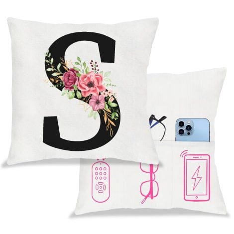 Federa natalizia per cuscino con tasca, bianca con lettere 45×45 cm, decorazione floreale, regalo per donne.