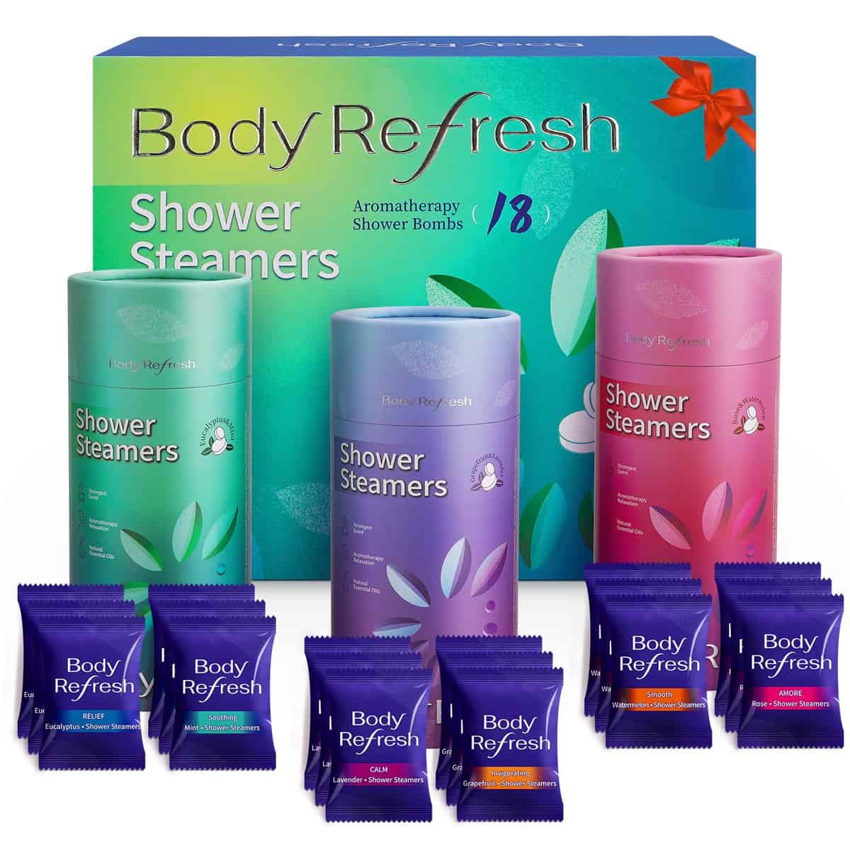 BodyRefresh Shower Steamers - Confezione da 18 pompe da doccia con oli essenziali, cura personale, regali di compleanno per donne, regali di Natale, stocking Stuffers per donne adulte
