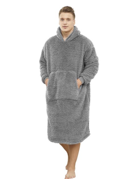 Coperta Sherpa Grigio Taglia Oversize, Morbida e Confortevole con Cappuccio, Perfetta per Donna e Uomo
