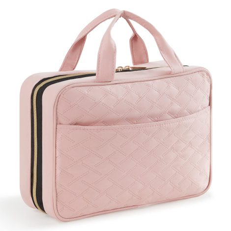 Lifewit Trousse Viaggi Rosa: Ampia borsa da viaggio per trucco, trasparente con gancio per cosmetici e articoli da toeletta.