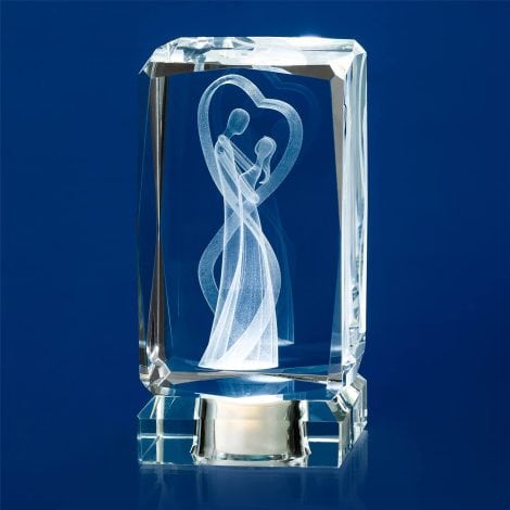 Cubo di Cristallo Inciso 3D con Luce LED – Regalo Anniversario, Amicizia, Natale per Coppia o Donne.