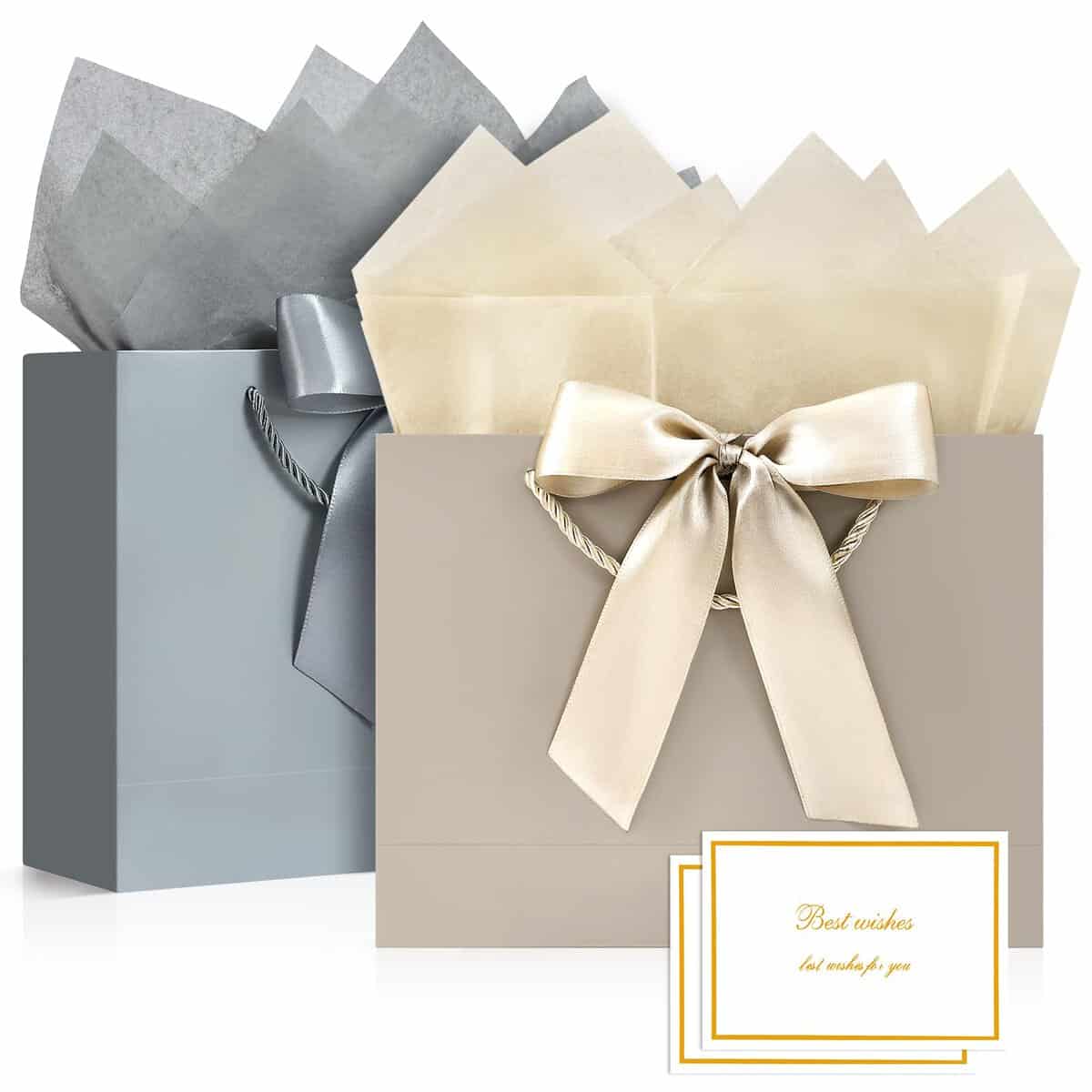 Sacchetti Regalo, 2 Sacchetti Regalo in Carta con 4 Veline e 2 Carte, Sacchetti Regalo con Manici per Donne Ragazze Damigella d'onore Compleanno San Valentino Festa di Nozze