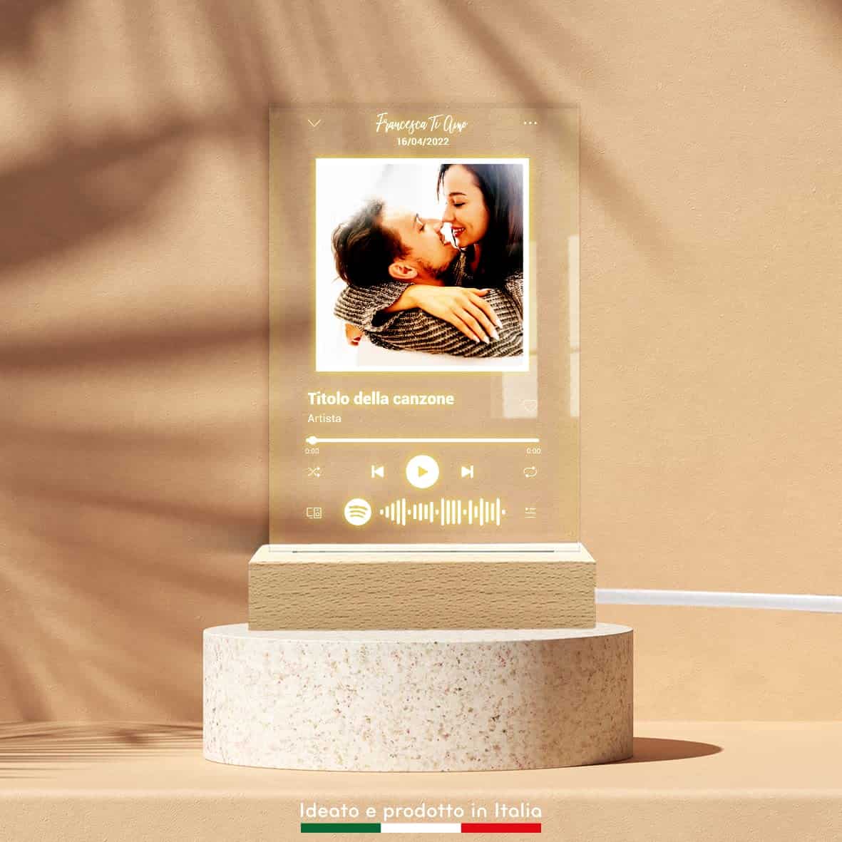 Pixel Artigiani Digitali® Spotify personalizzato luce notturna targa musicale luminosa plexiglas idea regalo foto compleanno fidanzati san valentino anniversario festa mamma papà Natale