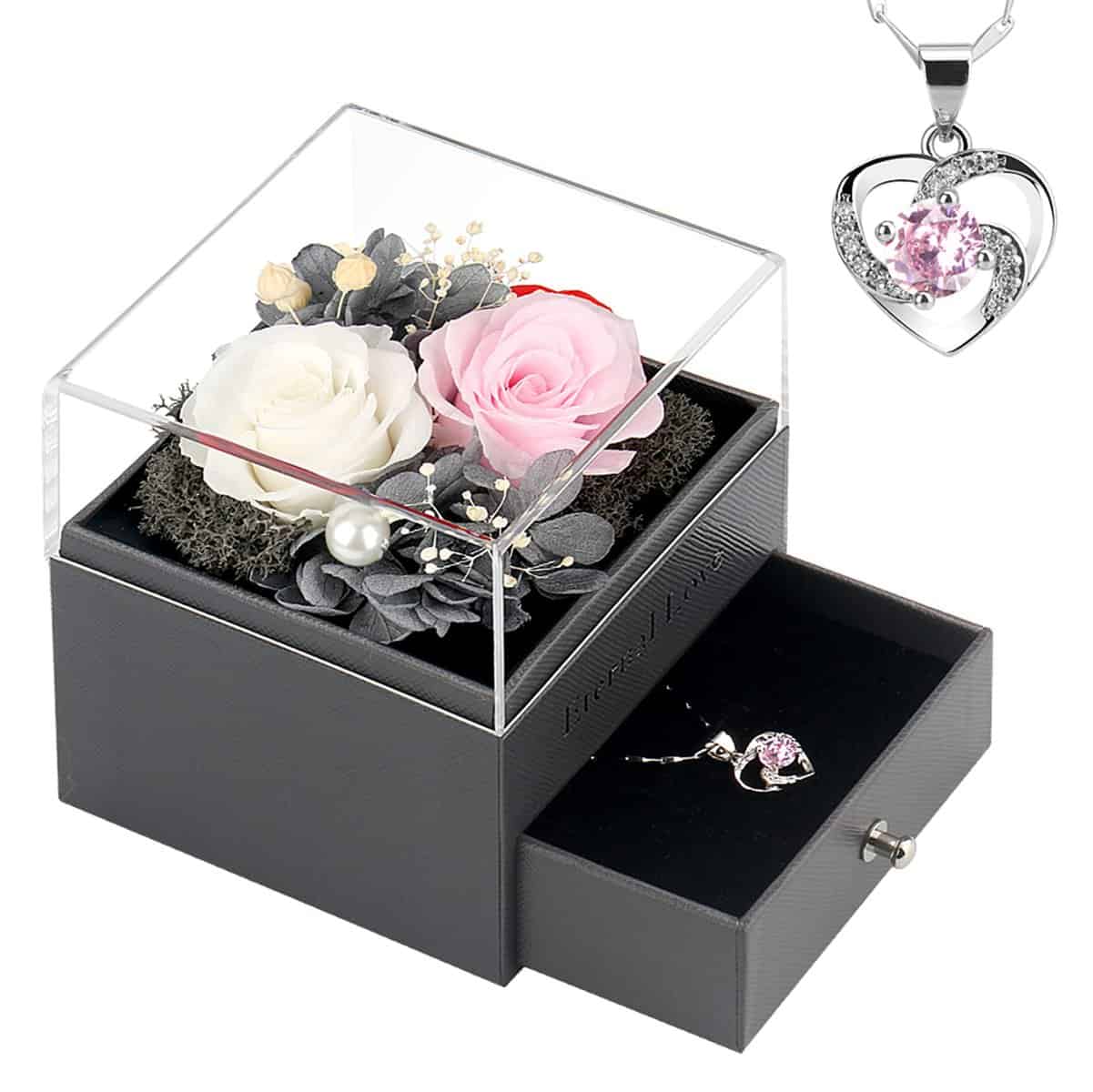 SHOKUTO Regalo Donna- 2 Eterna Real Rose con Collana, Regali per Le Donne Moglie Mamma Nonna Fidanzata sul Compleanno Anniversario Madri San Valentino Giorno di Natale