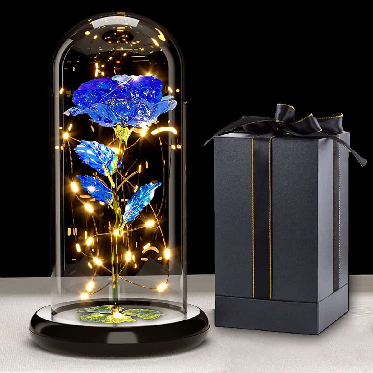 Galaxy Rose per Lei, Fiori di Rosa con Luce a LED, Fiore Artificiale Rosa Regalo per Donne Mamma Moglie, Fiore Rosa in Cupola di Vetro Regalo per Festa della Mamma, Matrimonio, Compleanno, Natale
