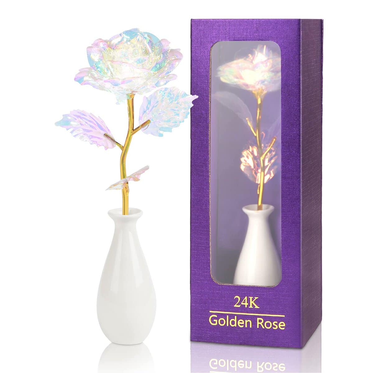 ADAZ 24K Oro Rosa Eterna Stabilizzata, Originale Regalo per Lei Donna Mamma Nonna Fidanzata Moglie per Festa della Mamma, Compleanno, San Valentino, Natale, Fiori Artificiali con Vaso