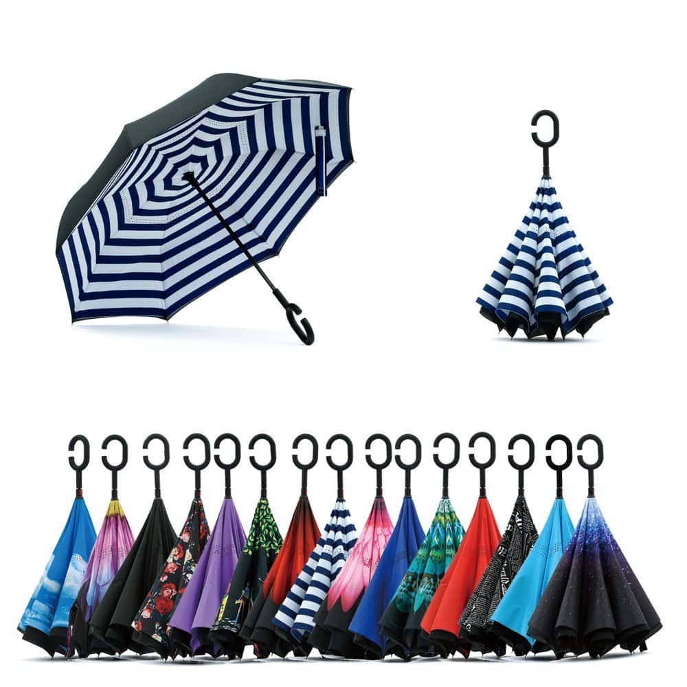 Jooayou Doppio Strato Invertito Ombrello, Manico a Forma di C Ombrello Ribaltabile Inverso, Anti UV Antivento Umbrella di Viaggio