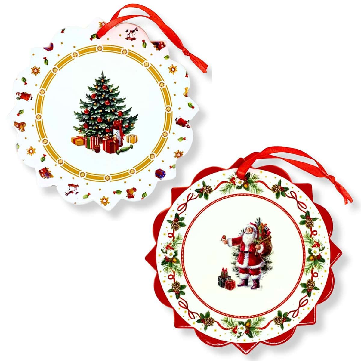 NAMAI-Set 2 Sottopentola Porcellana- Decorazioni Natalizie Per la Casa - Sottopentola Sughero - Sotto Pentola Da Tavola -Idea Regalo Donna-Sottopentola Ceramica(STELLA ALBERO E BABBO NATALE, 20CM)
