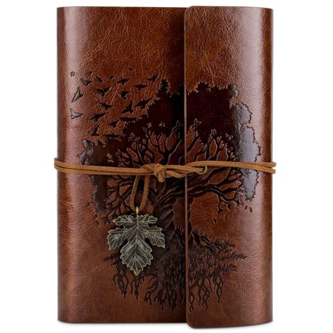 OMAYA Taccuino in Pelle Vintage, Diario di Viaggio e Segreto, Regalo per Donna, A6 18,5 x 13 cm (Marrone).