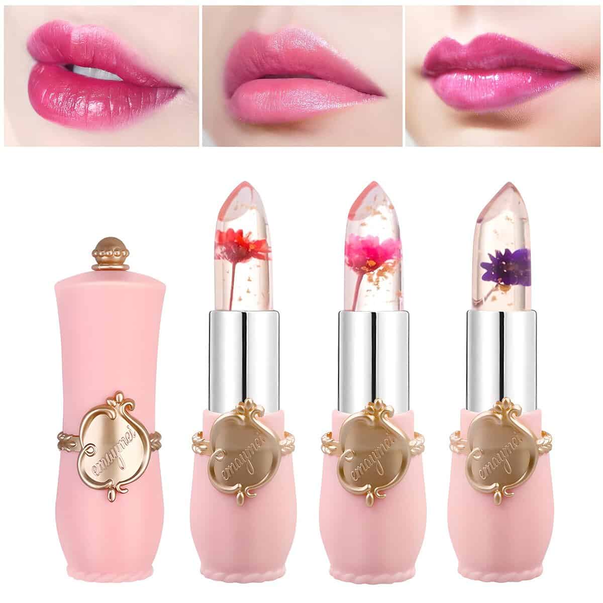 Mengxin 3 Pezzi Rossetto Cambia Colore Balsamo Labbra Colorato Rossetto Magico Lucidalabbra Trasparente Lunga Durata Gloss Labbra Regalo di Natale di Compleanno per Ragazze Donne (3 Colori)