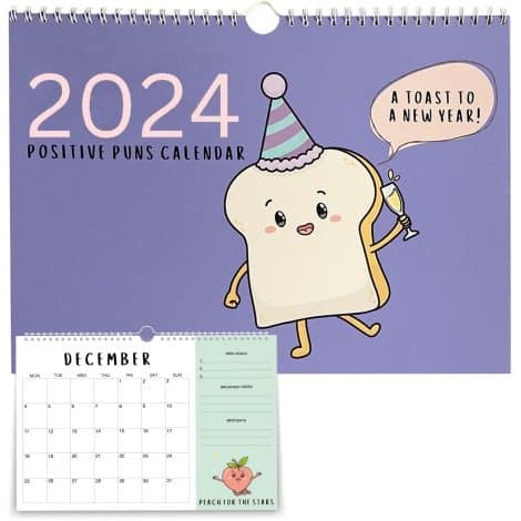 Calendario motivazionale 2023 con giochi di parole nascosti, regali di Natale sotto i 10 euro. BYANIKA