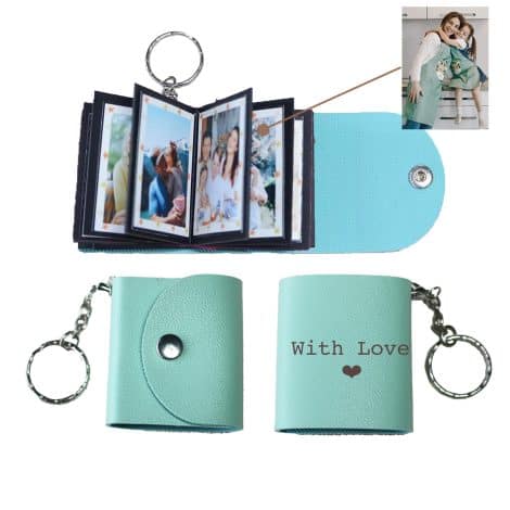 Portachiavi Foto Mini Personalizzati in Pelle con Album Fotografico per Famiglia, Fidanzato, Coppie, Cane, Amici.