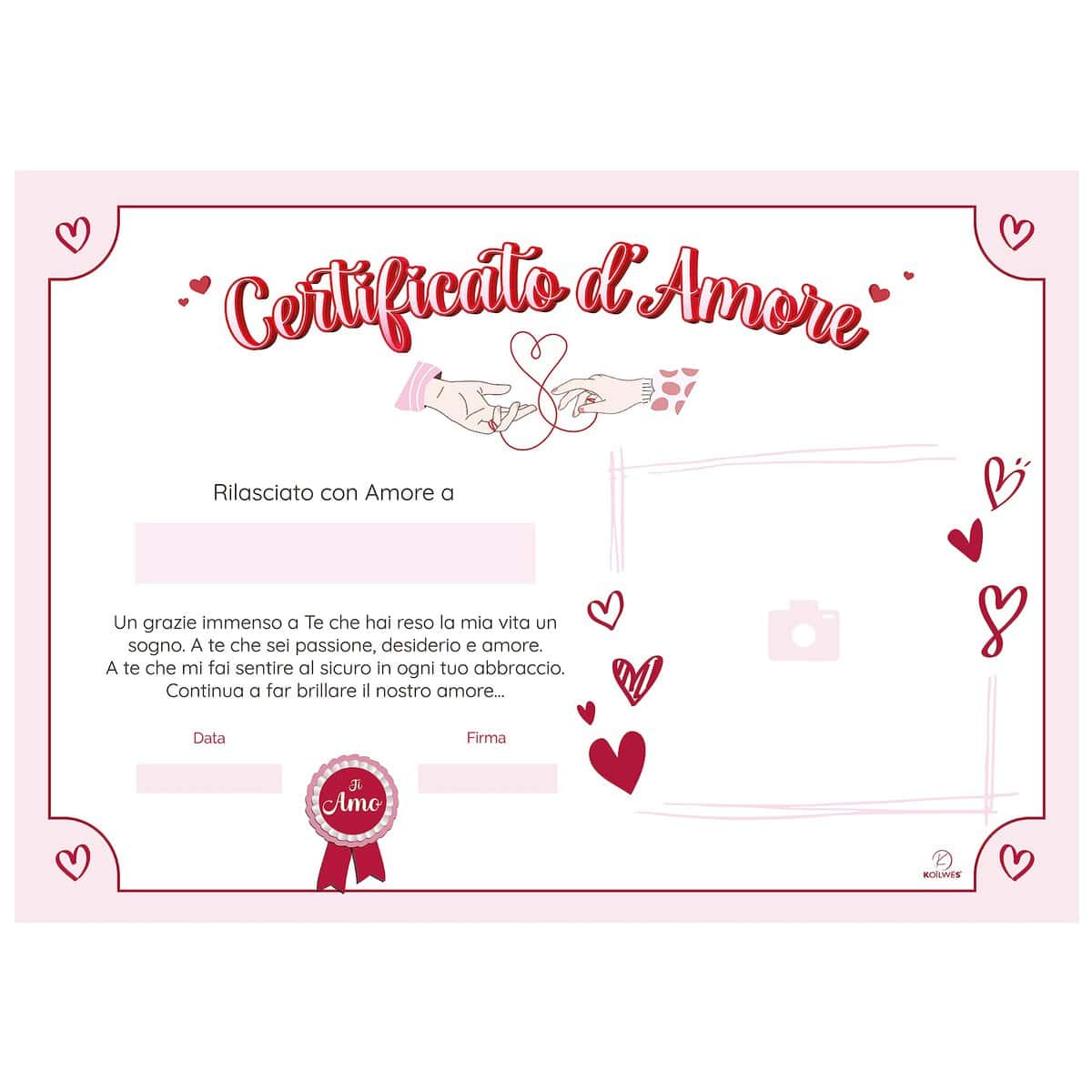 KOÏLWËS Certificato Vero Amore - Idea Regalo San Valentino Lei e Lui - Idee regali Anniversario Originali e Personalizzabili - pergamena coppie marito moglie fidanzata fidanzato