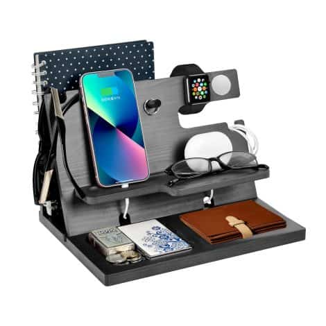 Docking Station in legno multifunzionale per uomo, regalo perfetto per compleanno, Natale, anniversario, papà, marito, moglie.