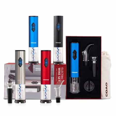 Set regalo di vino attraente – Include apribottiglie automatico a batteria, tagliafogli, areatore, versatore, tappo e borsa protettiva – Ideale come regalo di compleanno per uomini e donne.