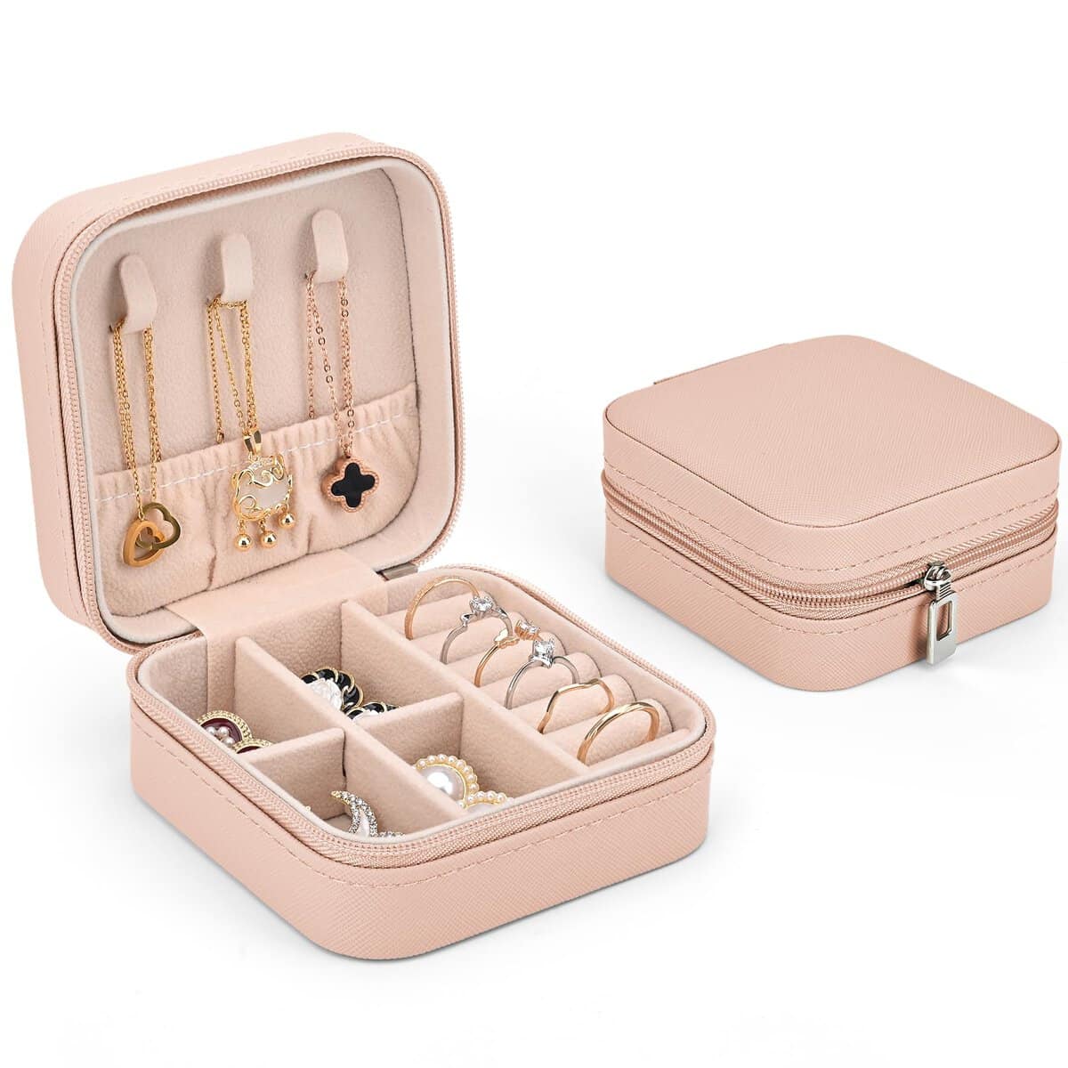 Sciphylia Portagioie Da Viaggio Pelle Pu Porta Gioielli Piccolo Cofanetto Portagioie per Donna Ragazza Impermeabile Porta Gioielli per Anelli Orecchini Collane Bracciali Idea Regalo, Rosa