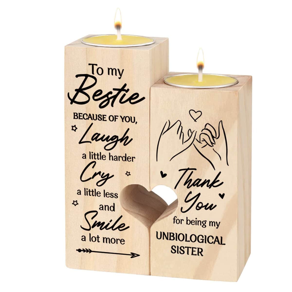 Candela a forma di cuore, regalo di amicizia per donne, candeliere in legno, regalo di compleanno per il migliore amico, regalo personalizzato per le donne, miglior regalo