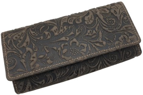 Grande portafoglio in pelle di vacchetta per donna con protezione dalle truffe RFID e NFC (Marrone).