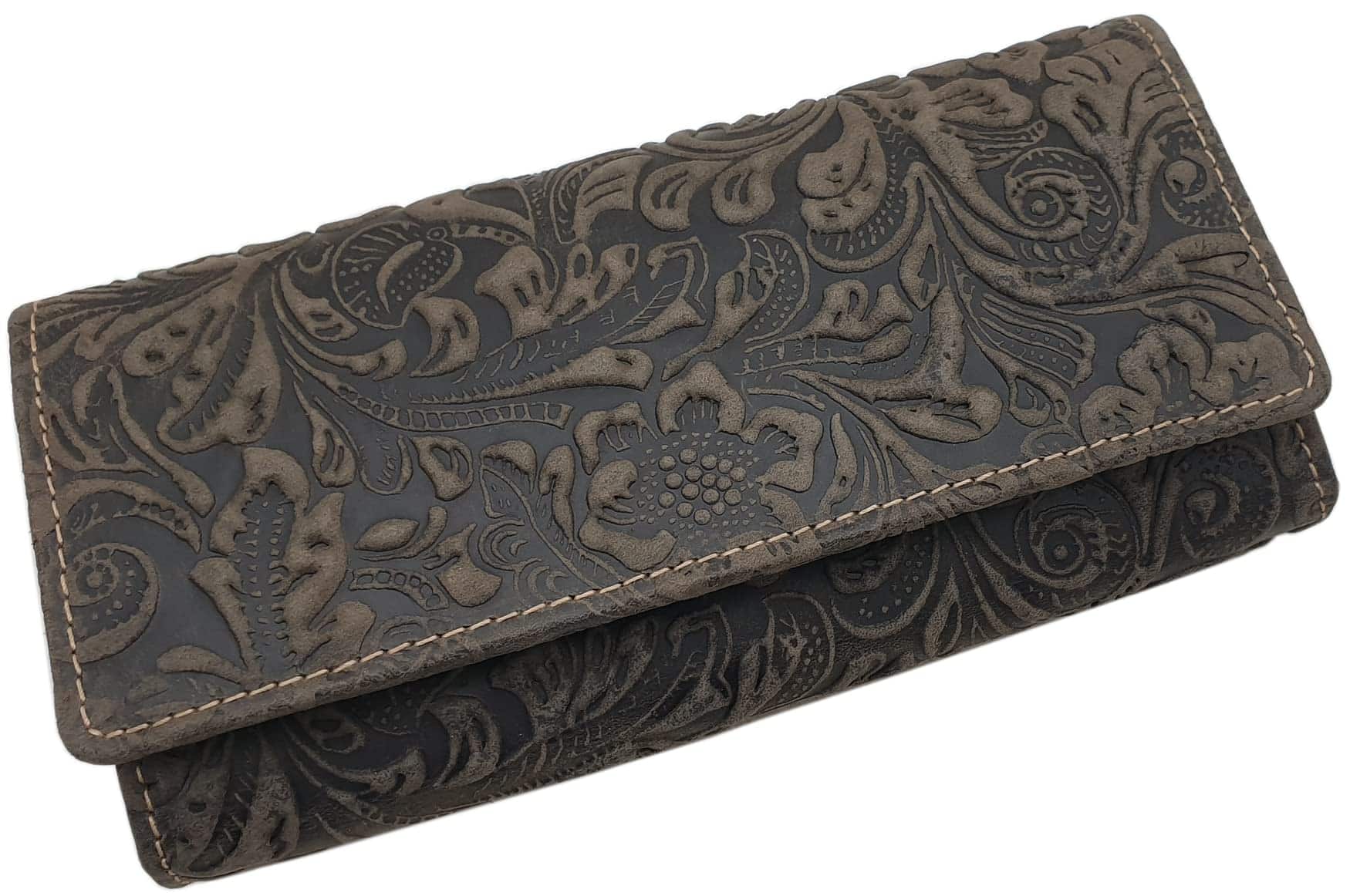 myledershop Grande vacchetta portafoglio per donna con blocco RFID & NFC (Marrone)