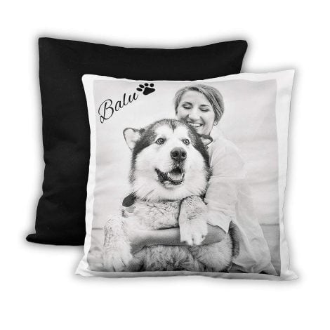 Cuscino personalizzato LOOXIS, con foto, testo e immagine a scelta – regalo ideale, 40 x 40 cm, lino nero.