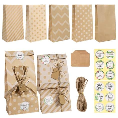 30 Sacchetti di Carta Kraft Czemo con Adesivo e Etichette – Bustine Piccole per Bambini, Calendario dell’avvento e Alimenti.