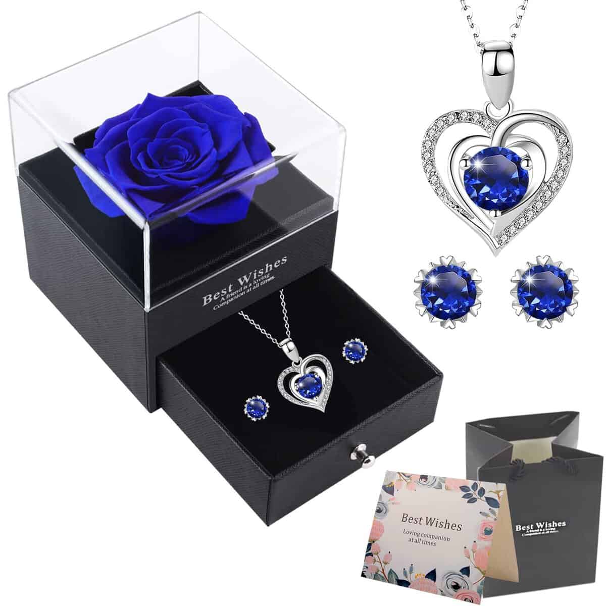 OIOYLEY Rosa Eterna Confezione Regalo con Orecchini Collana in Argento 925, Idee Regalo Donna, Regali Romantici per Lei, Vera Rosa per San Valentino,Anniversario,Compleanno,Festa della Mamma,Natale