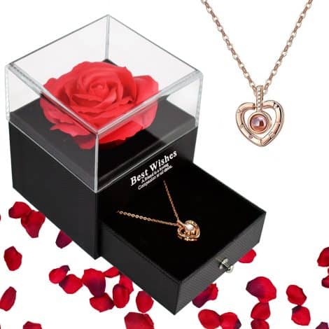 Regalo Elegante per Natale: Gioiello Rosa Eterna in Confezione Regalo, Rosa Conservata Fatta a Mano.