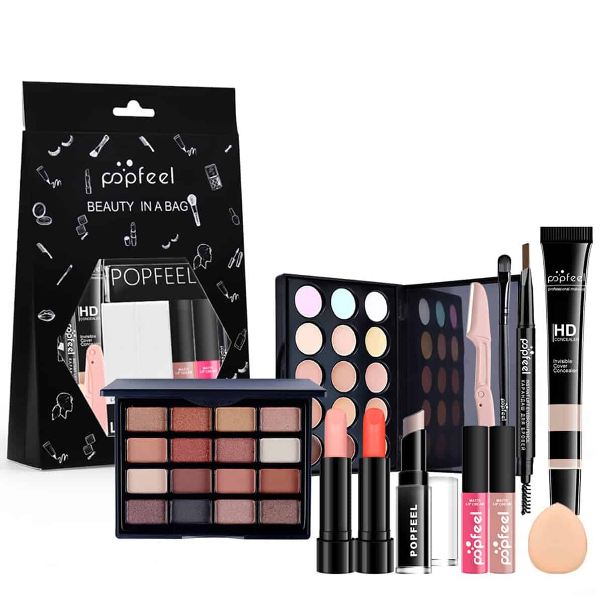 8 pezzi Multiuso Set Trucco, Kit Trucco Tutto in Uno Palette Cosmetica per Principianti Essenziale, Ombretti Rossetto Correttore Kit Cosmetici per Donne Ragazze Regalo di Natale