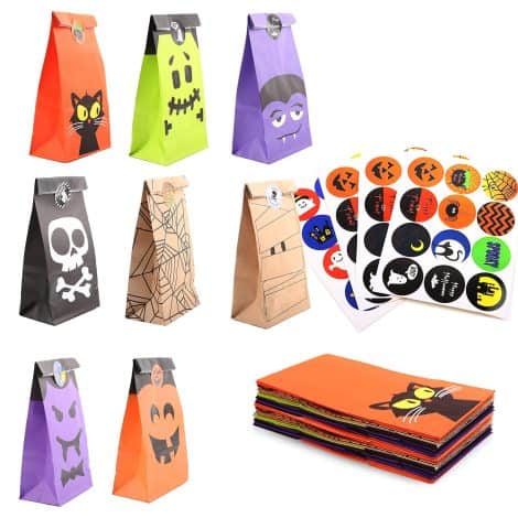 Mizijia Sacchetti Halloween: 48 pezzi Sacchetti Regalo Carta Kraft, ideali per dolcetti, feste, regali, matrimoni.