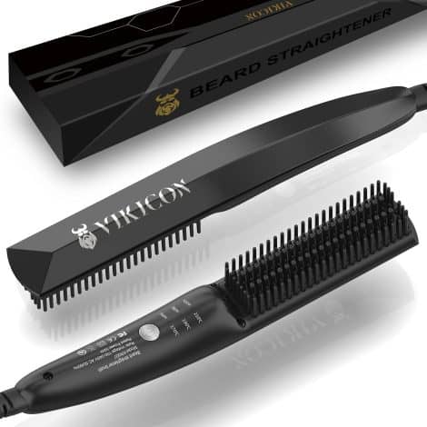 Pettine Elettrico per Barba Capelli Uomo VIKICON, Mini Spazzola Lisciante Professionale, Rapida Riscaldata Ionico/Antiscottatura per Styling Barba.