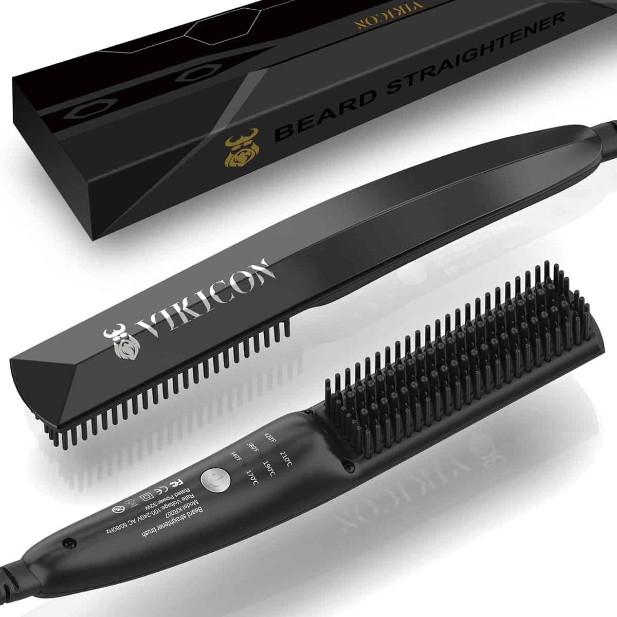Piastra per Barba Capelli Uomo VIKICON, Mini Styler Spazzola Lisciante per Capelli Barba Professionale, Pettine Elettrica Riscaldata Rapida Ionico/Antiscottatura per Lo Styling Barba Lunga E Corti