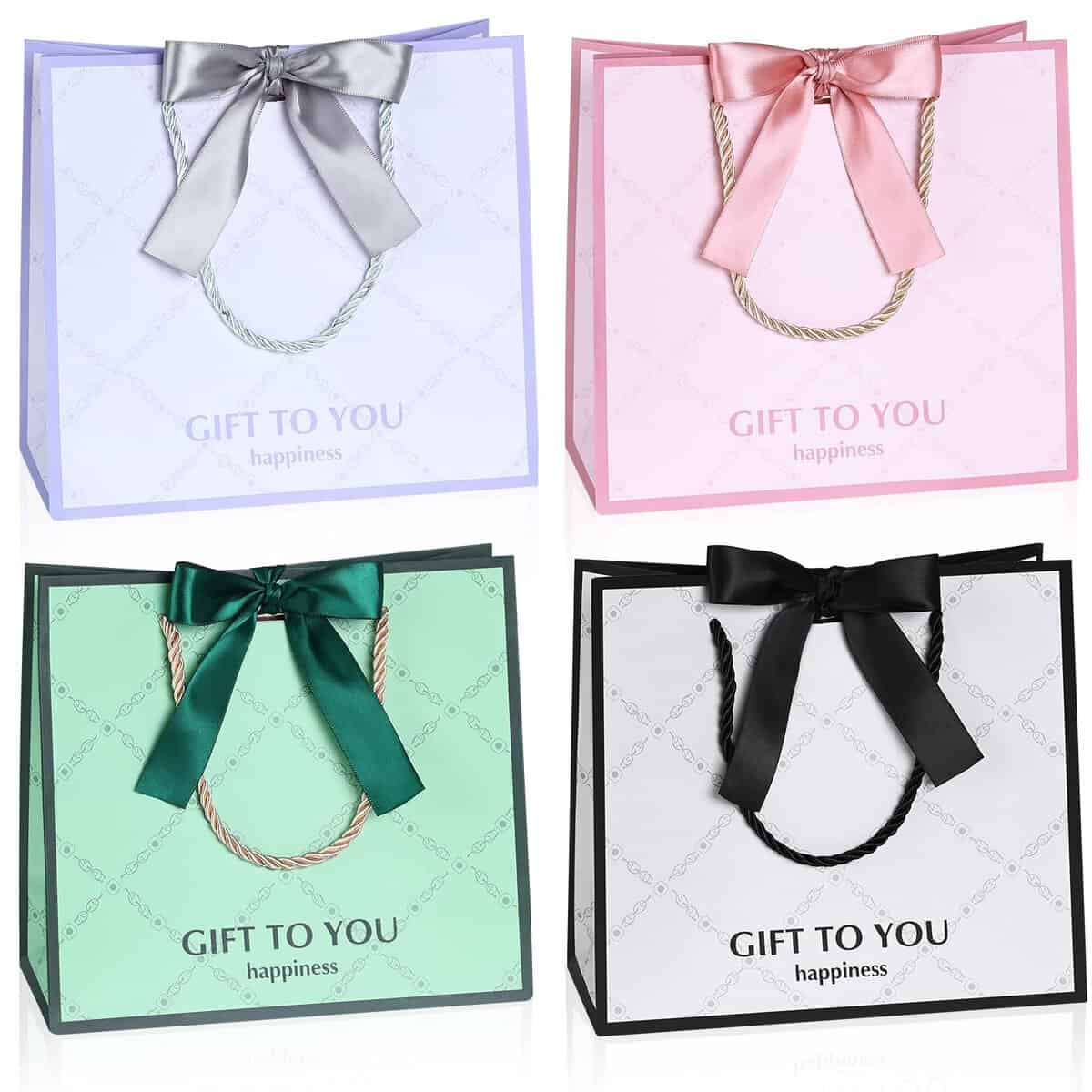 Sacchetti Regalo con Fiocco, BBLIKE 4 Sacchetti Regalo di Carta Medi, Sacchetti Regalo con Manici per Donne, Ragazze, Compleanno, Damigella d'onore, San Valentino, Festa di Nozze
