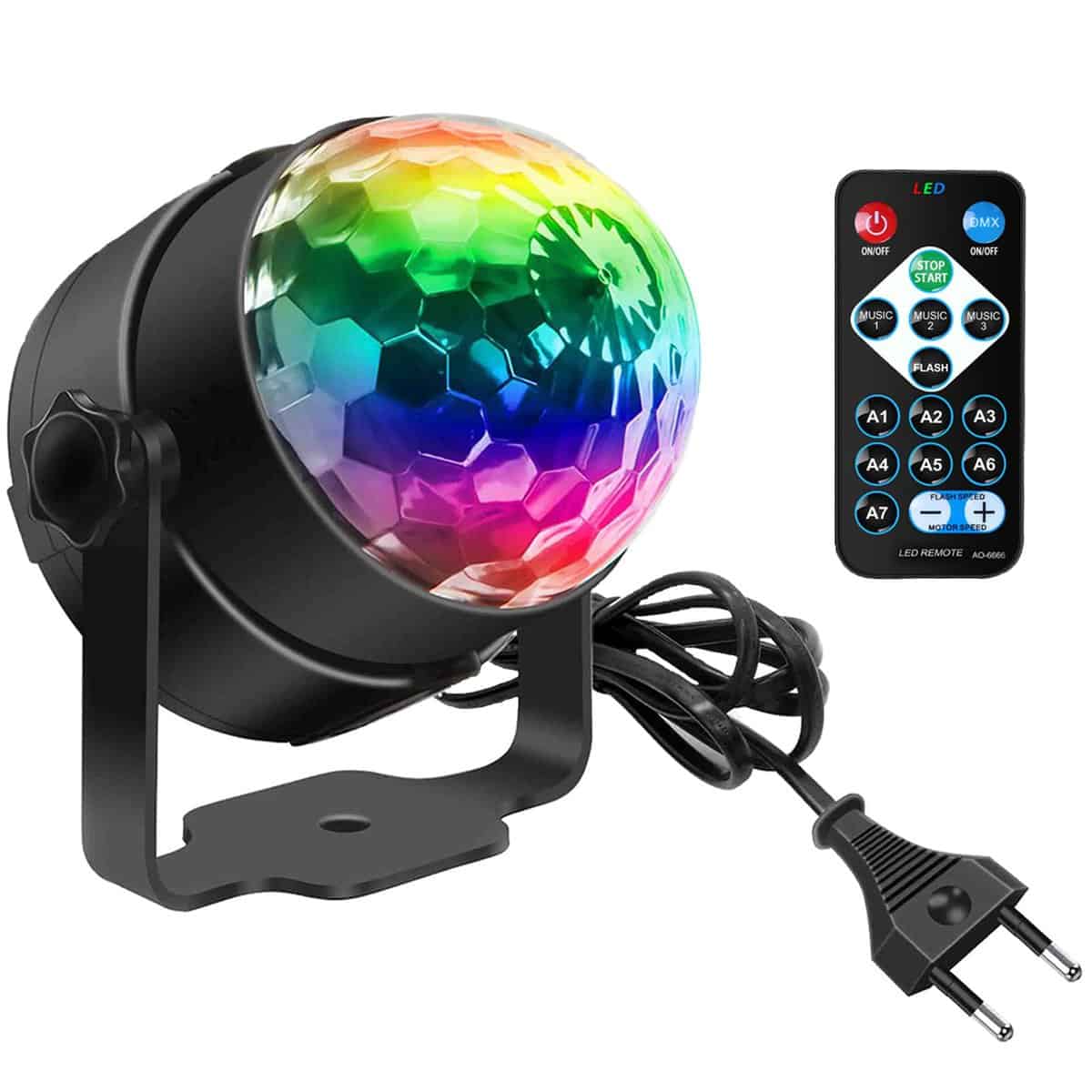 Luci Discoteca LED, SEBRUANC mini sound attivato palla da discoteca, 360 ° Ruotabile DJ Party strobo 3W RGB luci palcoscenico con telecomando per Home Dance Parties Compleanno KTV Party Natale 1pc