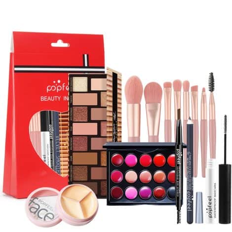 Set di make-up, kit completo con palette di cosmetici per principianti, custodia da viaggio per donne e ragazze, regalo perfetto per Natale e compleanno.