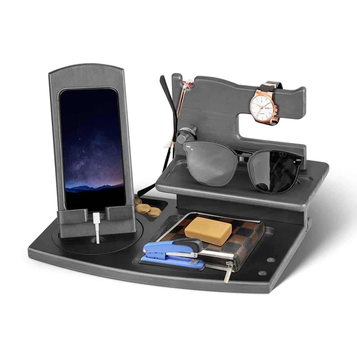 Regalo Uomo Natale Compleanno Docking Station Legno per Smartphone Supporto Portafoglio Supporto Orologio Regalo Papa Compleanno Regali Sorprendenti Uomo Marito Regali per Lui Regalo Natale Uomo