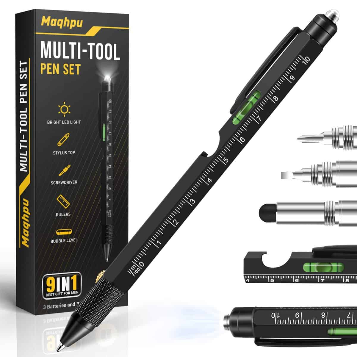Maqhpu Regalo Uomo, Idee Regalo Uomo Natale, Penna Regalo Multifunzione 9 in 1, Regali Natale Uomo, Gadget Regalo Uomo Originale Utile, Regali di Natale per Lui/Papà, Regalo Uomo Compleanno