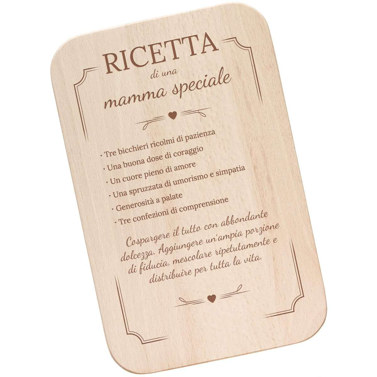 Casa Vivente Tagliere in Legno d’Acero con Incisione Ricetta di una Mamma Speciale, Accessori Cucina, Decorazione da Parete, Idee Regalo Originali Festa della Mamma