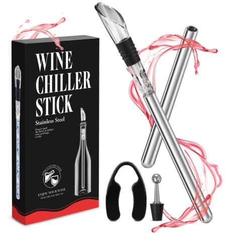 Set di accessori per vino 5 in 1 con bastoncini refrigeranti, beccuccio, tappo, tagliacapsule. Perfetto per gli amanti del vino.