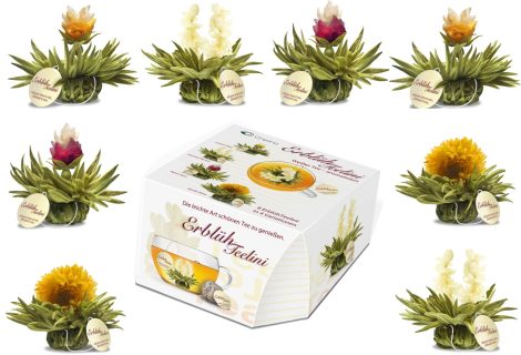 “Fiori di Tè Tèlini” – 8 tazze uniche di tè bianco con varietà di fiori, 4 tipi diversi.
