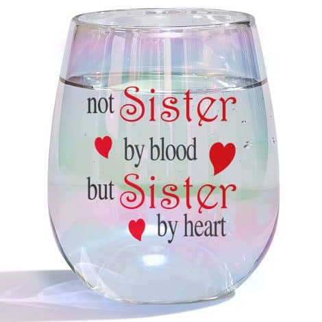 “Bicchiere amico del vino, regalo compleanno sorella: ‘Non Sorelle di Sangue, ma Sorelle di Cuore’. Divertente bicchiere arcobaleno per migliore amica, regalo di Natale, 450 ml.”
