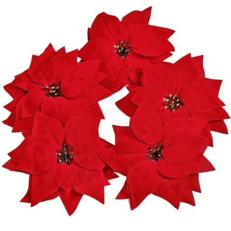 Fiori di Natale artificiali Roqueen, 15 pezzi, 22CM, con clip per decorare alberi, ghirlande, feste e matrimoni. Rosso vivace!