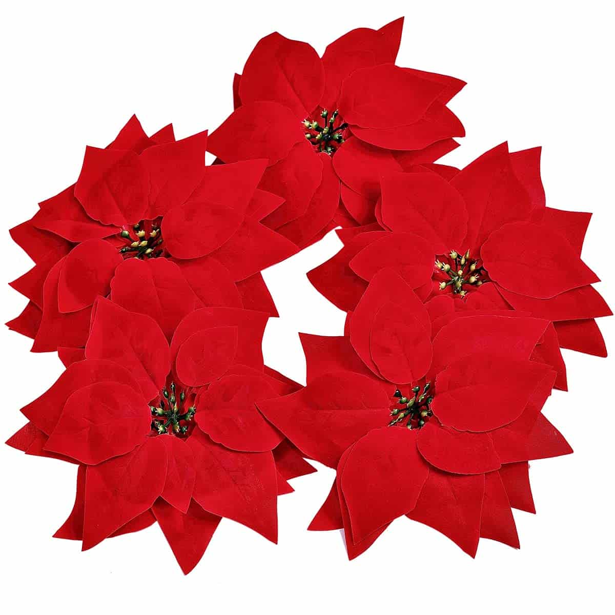 Roqueen 15 Pezzi 22CM Fiori di Natale Fiori Artificiali di Poinsettia Ornamenti dell'albero di Natale con Clip Stelo per Ghirlanda Festa Matrimonio Capodanno Decorazioni (Rosso)